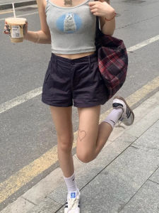 Quần Short Công Sở Cạp Thấp Phong Cách Mỹ Ngọt Ngào Mát Mẻ Mùa Hè Thể Thao Quần Dài Ống Rộng Thoải Mái Quần Áo Công Sở Mùa Hè