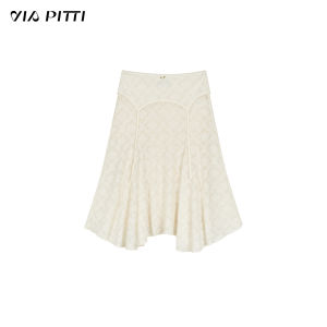 via pitti | Lace Texture Strappy Tank Tie Jacket Flared Skirt Outfit Set