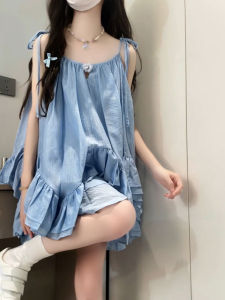 ZHENMANZI | Blue Strap Summer Dress Short