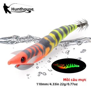 Mồi Câu Mực Giả Hunthouse 110mm 22g Kiểu EGI Pencil Chìm Cứng Dùng Câu Mực Bạch Tuộc - Dụng Cụ Phát Sáng LW115
