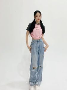 F.MIGA C49 Ripped Jeans High Waist Jeans Wanita Tinggi Wanita Premium Loose Baggy Jeans Korean Style
