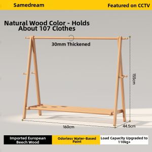 SAMEDREAM | Foldable Solid Beech Wood Standing Coat Rack