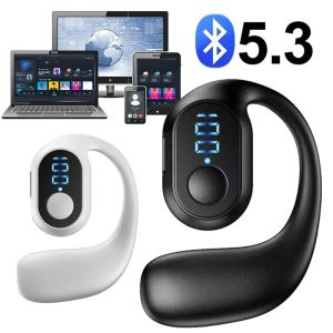 Bluetooth 5.3 Wireless Ear Hook Earphones Single Mini LED Display HD Calling Mic Earbuds Noise Cancelling Sports Headset Music Headphones