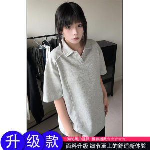 Gray Deconstructed Patchwork Shoulder Polo Shirt Short Sleeve Mens Summer American High Street V-neck T-shirt Cleanfit Half Sleeve