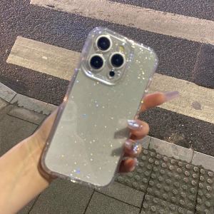 Ultra-Thin Transparent Sparkle Powder Phone Case for  15 pro Max Womens Full Cover Anti-Fall Simple Ins Style Luxury Feel