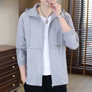 HENGYUANXIANG | Hengyuanxiang Mens Summer New Fashionable Hooded Lightweight Cool Sun Protection Coat Mens Upper Apparel Zipper Closure Long Sleeve