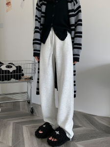 Womens Sport Pants Spring Autumn Casual Slim Wide Leg White Flower Grey Straight Leg Sweatpants High Waist Cotton Polyester Blend