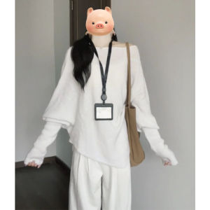 BINKAFENNY | Shoulder Bared Knitted Sweater Womens Loose Fit Long Sleeve Round Neck Pullover Batwing Sleeve Casual Style Autumn Winter New Arrival