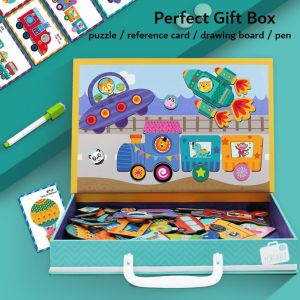 Alphabet/traffic/time children magnetic puzzle game drawing board tiktok 2 in 1 multifunctional kids toy papan lukis