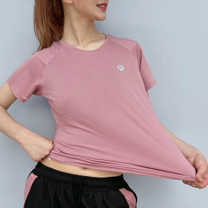 Womens Sporty Ice Silk Nylon T-Shirt Breathable Summer Yoga Top Short Sleeve Moisture Wicking Slimming plus Size Fitness Wear