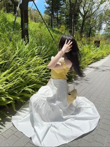 GHAOHES กระโปรงยาวสีพื้น มีซิปข้าง ผ้าอย่างดี ดีเทลแต่งชายระบาย สไตล์โบฮีเมี่ยน ผู้หญิง มีซับใน#Skirts