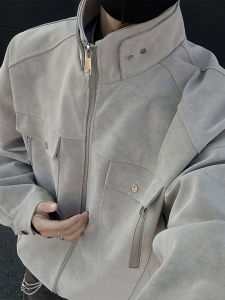 Mens Winter Thickened PU Leather Jacket American Workwear Style Fashionable City Casual Long Sleeve Zipper Decorated Coat