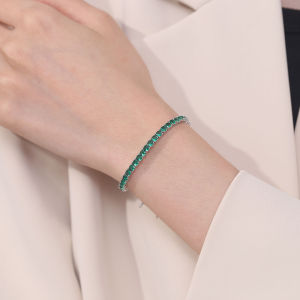 Xanh Ngọc Lục Bảo Vòng Tay Tennis 3mm Đính Đá Cubic Zirconia Bạc 925 Phong Cách Hip Hop Trang Sức Nữ 15-21cm