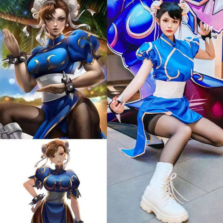 Women Sexy Chun-Li Cosplay Costume Jumpsuit Superhero Halloween