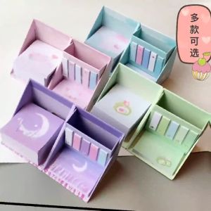 READY STOCK 450 Pcs Sticky Notes Memo with Stationery Holder Cute Ins Style Stationery Craft Gift Cards Paper Products Sticky Notes