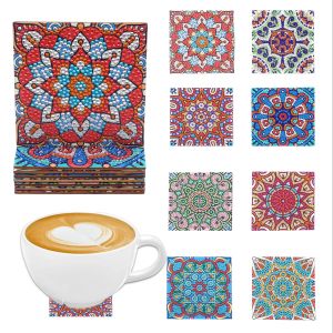 other | 8 Pieces DIY Diamond Painting Art Set Mandala Pattern Coaster Special Shape Crystal Artificial Diamond Mosaic Craft