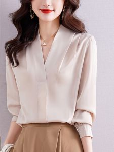 Satin V-Neck Elegant Womens Shirt
