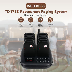 Retekess TD175 Restaurant Pager System Wireless Calling SystemSet with VibrationFlashing and Buzzer 800M Long Range 10 Pagers for Restaurant Church Hawker Food Court