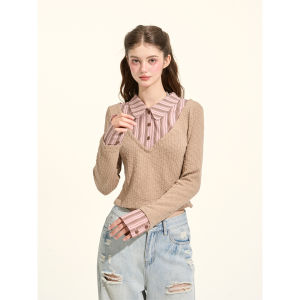 Áo Len Dệt Kim Ngắn Kẻ Sọc Hồng Xám Bé GáiyFancyClub Dành Cho Nữ Áo Khoác Ngoài Thường Ngày Mềm Mại Thoải Mái Mặc Mùa Thu