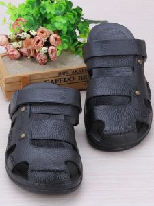 Mens Casual Summer Rubber Sandals Anti-Slip Beach Shoes Soft Bottom Clog Hole Shoes Breathable Thick Heel Package Head