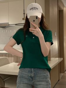 เสื้อยืดคอโปโลผ้าฝ้ายแท้แขนสั้นฤดูร้อนสำหรับผู้หญิง ทรงหลวม สไตล์เกาหลี ลายสก็อต แขนสั้น คอโปโล ทรงหลวม ไซส์ใหญ่