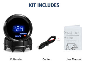 RYSJM | Blue Backlight Display 52mm LED Digital Voltmeter Tachometer Water Temperature Gauge Oil Press Meter For 12V Petrol Racing Car