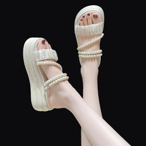 Dadong Princess Sandals Womens 2024 Summer New Arrival Easiest for Match Soft Back Thick Back Fairy Style Pearl Two-Way Sandals Outwear