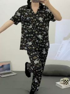 Y&L Fashion #B006 2024 New Womens Pajama Set Lightweight Polyester Stylish Cartoon Short Sleeve Long Pants Loungewear Great Value