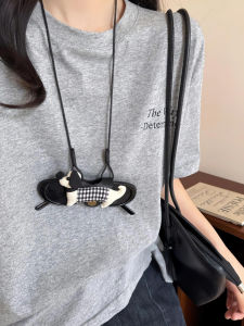 Portable Womens Long Sunglasses Necklace Leather Hanging Strap Neck Hanging Doggie Design High-End Feelings Eyewear Organizer