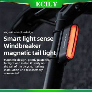 ROCKBROS Bicycle Mag-netic Rear Light IPX6 Waterproof Tail Light 7 Lighting Modes Smart Brake Sensor Rear Light Bike Accessories ECILY