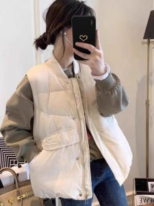 เสื้อกั๊กผ้าขนแกะผสมผ้าฝ้ายสำหรับผู้หญิง ฤดูใบไม้ร่วง/ฤดูหนาว แฟชั่น แขนยาว ปกเสื้อกั๊ก ทรงหลวม ปกติ ปกติ