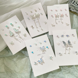 ต่างหูผีเสื้อประดับเพชรเทียมสุดหรูหราสำหรับผู้หญิง ต่างหูรูปผีเสื้อแบบหนีบเงิน ต่างหูแฟชั่นสไตล์คลาสสิกแบบมีลูกไม้ ชุดคู่