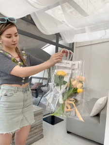 Mothers Day Transparent Flower Holiday Gift Opp Tote Plastic Bag Bouquet Packing Shopping Handbag Bunga Plastik Beg 花束手提透明袋