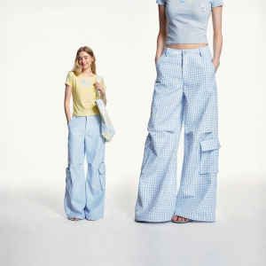 Apea | Lightweight Striped/Chequered Drawstring Loose Wide Leg Trousers