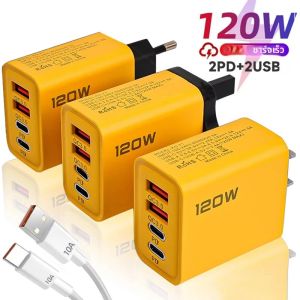 120W Fast Charger Type-C PD 4 พอร์ต Fast Charger Charger EU/US Plug Quick Charge 3.0 Travel Charger Adapter สําหรับ iPhone samsung