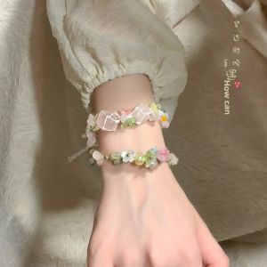 Natural Colorful Rock DIY Woven Rope Bracelet for Women Vintage Retro Design Garden Monet Style Handmade Jewelry Accessory
