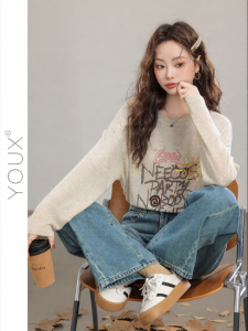 YOUXIANG | Áo Thun Dài Tay In Hình Hàn Quốc Thoáng Khí