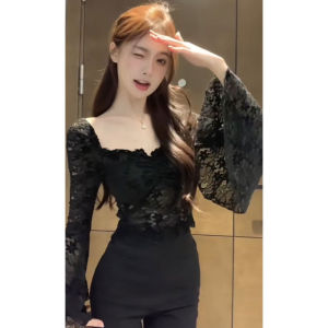 YUEZHONGWEI | Off Shoulder Lace One Shoulder Blouse