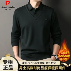 Áo Thun Polo Dệt Kim Dày Lót Lông Cừu Pierre Cardin Dành Cho Nam Mùa Đông Cổ Polo Dài Tay Thường Ngày Công Sở Thoải Mái