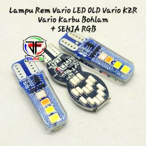 Lampu Rem Vario + Lampu Kota Vario Old LED Vario KZR Bohlam Vario LED 125 dan Vario 110 Karbu Warna RGB 2 Mode Soket Colok T10 ( 3 biji Khusus Vario 2 Lampu Rem + 1 Lampu Kota )