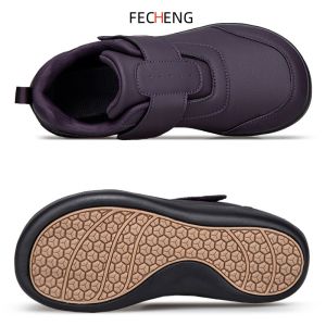 FECHENG Men diabetes foot sports shoes PU Leather Waterproof Women Walking Shoes gout foot swelling wide foot deformed foot Hallux valgus Non Slip Hook and Loop elderly walking shoes