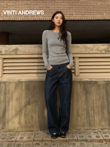 Spring Stylish Slim Waist Tencel Long Sleeve Round Neck Top