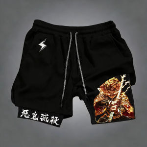 Bandai | Demon Slayer Anime Zenitsu Co Branded Peripheral Shorts 2026 Summer New Mens Running Sports Fitness Breathable 2-in-1 Shorts