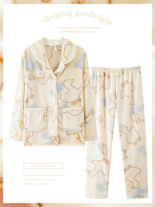 Thickened Fleece Womens Sleepwear Plush Long Sleeve Cartoon Home Clothes Comfortable Loose Fit Coral Velvet Outerwear