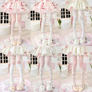 ถุงน่องผ้าไหมสีขาวสําหรับผู้หญิงสาวหวานขา Shaping Maiden สไตล์ฤดูใบไม้ผลิบางส่วนกางเกงความยาว Core วัสดุลวด