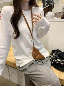 เสื้อยืดคอกลมแขนยาวผู้หญิง Pure Cotton ทรงหลวม แฟชั่นฤดูใบไม้ร่วง/ฤดูหนาว เสื้อชั้นใน ชุดชั้นใน แฟชั่น เสื้อผ้าทำงาน