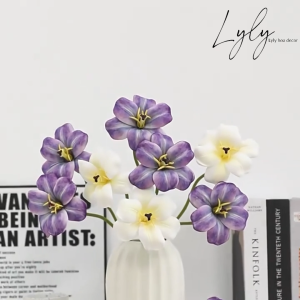 Tulip nở 3D 1 bông cánh cao su hàng nhập cao cấp Bó Hoa decor tiệc quán cà phê sự kiện. Hoa Lụa LyLy Decor
