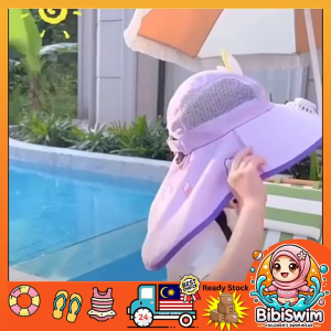 BIBISWIM Wide Brim Children Sun Hat Kids Bucket Hat Fan | Topi Pantai Budak Lelaki Perempuan Kipas