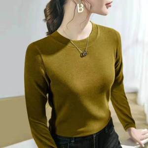 เสื้อยืดคอกลมแขนยาวผู้หญิง ทรงสลิมฟิต หนา อบอุ่น ด้านในเป็นเสื้อชั้นใน ทรงหลวม สไตล์เกาหลี ผ้าโพลีเอสเตอร์ 100%