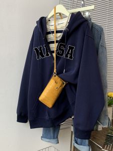 เสื้อแจ็คเก็ตฮู้ดมีซิปแบบสวมหัวสำหรับผู้ชายและผู้หญิง ทรงหลวม ไซส์ใหญ่ ฤดูใบไม้ร่วง 2024 เสื้อผ้าทำงานสไตล์เกาหลี